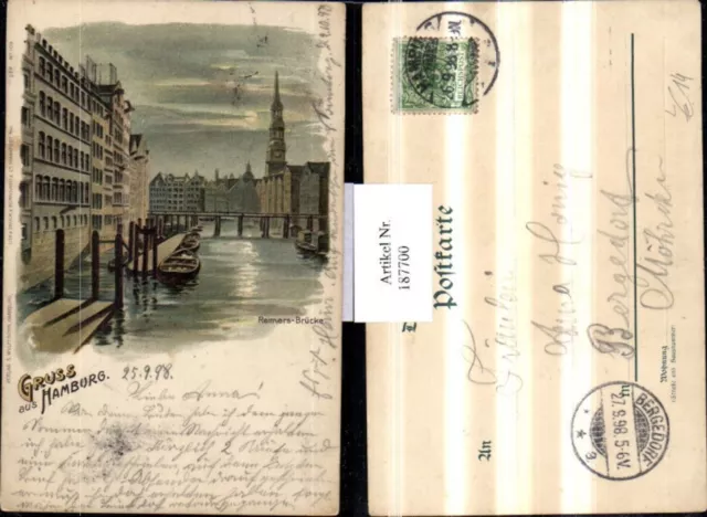 187700,Litho AK Gruß aus Hamburg Reimers-Brücke Ortsansicht