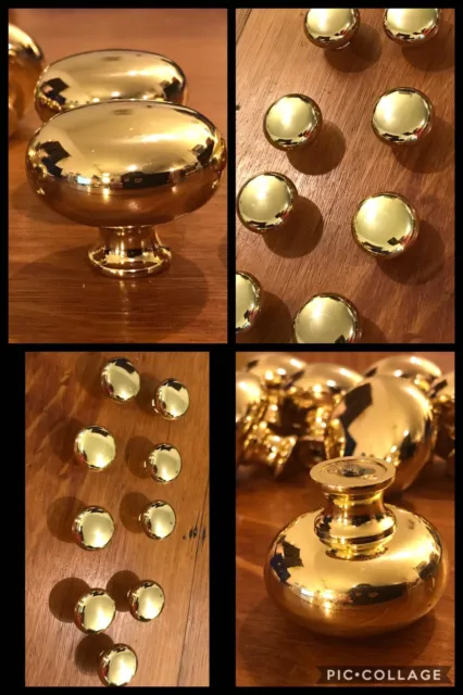 9 Knobs Heavy Brass Polished Round Pedestal Cabinet Drawer Mid Century Vintage