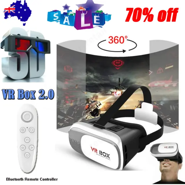 VR BOX 2.0 Virtual Reality 3D Glasses Bluetooth Remote For Phone Android Mobile