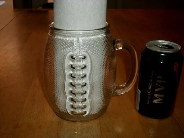 [3-D] Football Shaped,[ Super Jumbo ], Clear Glass Beer Mug / Cup, Vintage