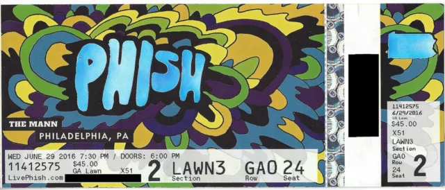 PHiSH PTBM Ticket Stub (NM) [06/29/2016] Mann Center Philadelphia NOT Pollock