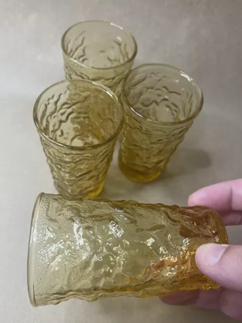 Vtg LIDO Milano Bumpy/Crinkle Juice Glass Honey Gold Amber Anchor Hocking  Set/4 3