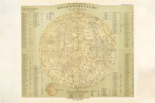 1873 MAP of the MOON in german POSTER educational DETAILED unique 20x30