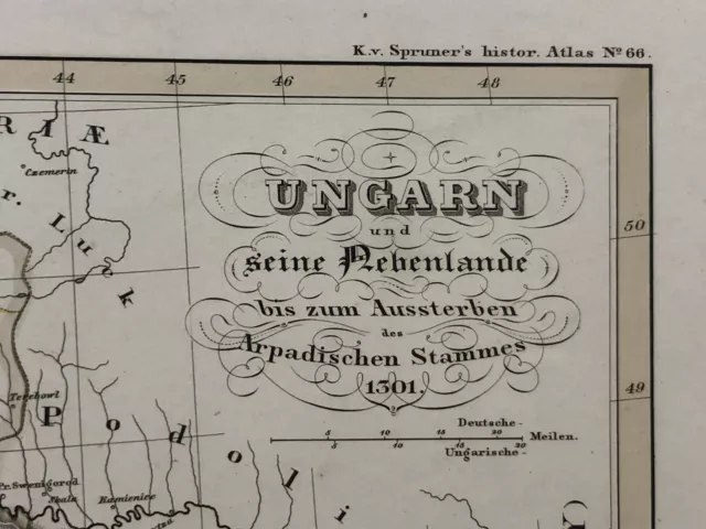 Kupferstich Ungarn  Land Karte Alt Spruner 1835 Bosnien Bosnia Balkan Kroatien