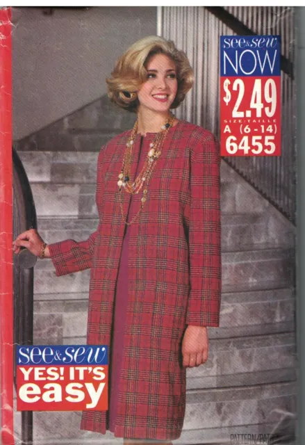 6455 UNCUT Vintage Butterick Sewing Pattern Misses Loose Fitting Coat Dress OOP