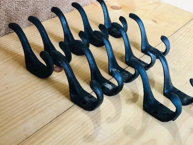 12 Vintage Style Cast Iron Wall Coat Hooks Hat Hook Hall Tree 3" Black Towel