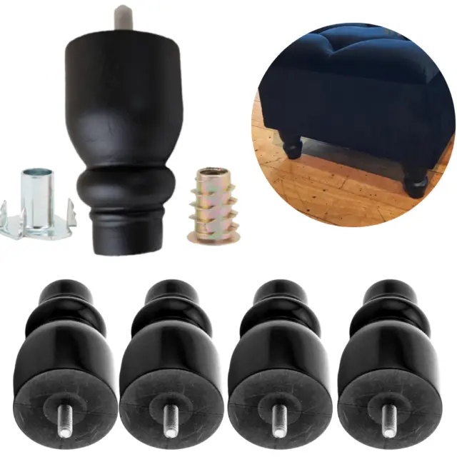 4x Black Solid Wooden Legs Replacement Furniture Feet Ottoman Sofa Chairs Super.