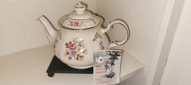 Vintage Sadler English Teapot Floral And Gold Accents Staffordshire England