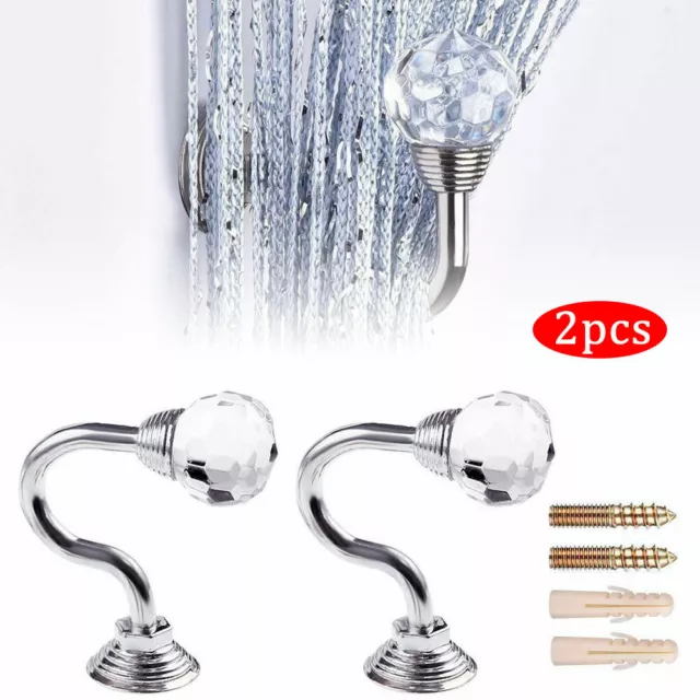 2x Crystal Alloy Wall Tie Back Hook Home Curtain Holdback Hanger Holder Decor UK