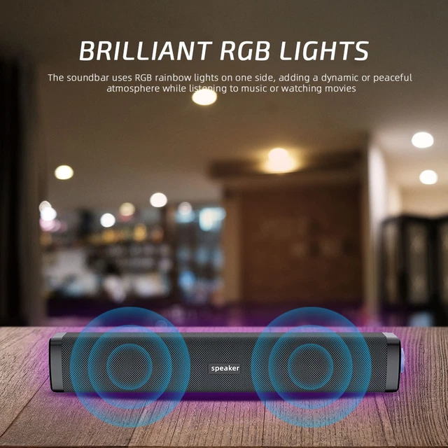 STEREO WIRED USB Soundbar Sound Bar TV Speakers System Home Theater ...
