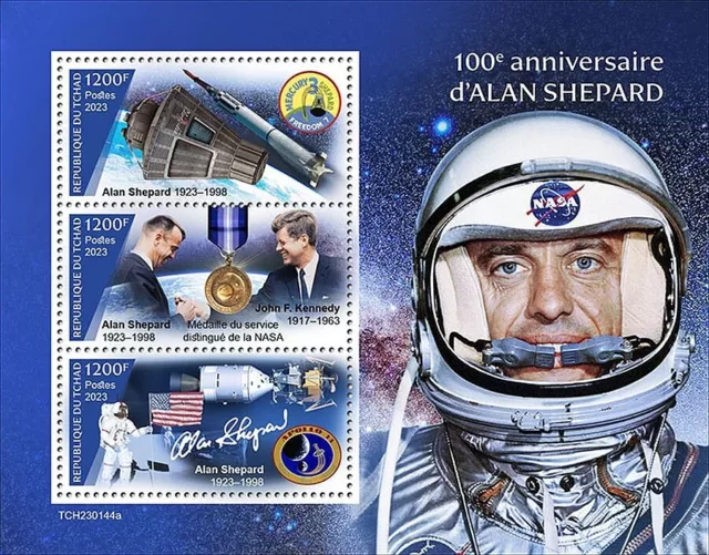 NASA Astronaut ALAN SHEPARD Mercury & Apollo Moon Space Stamp Sheet (2023 Chad)