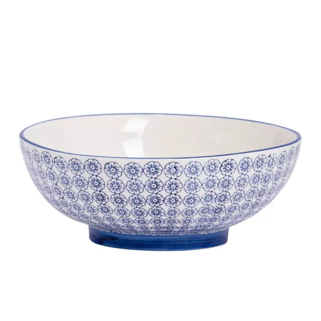 Porcelain Salad Bowl China Fruit Food Serving - Blue Flower - 304mm