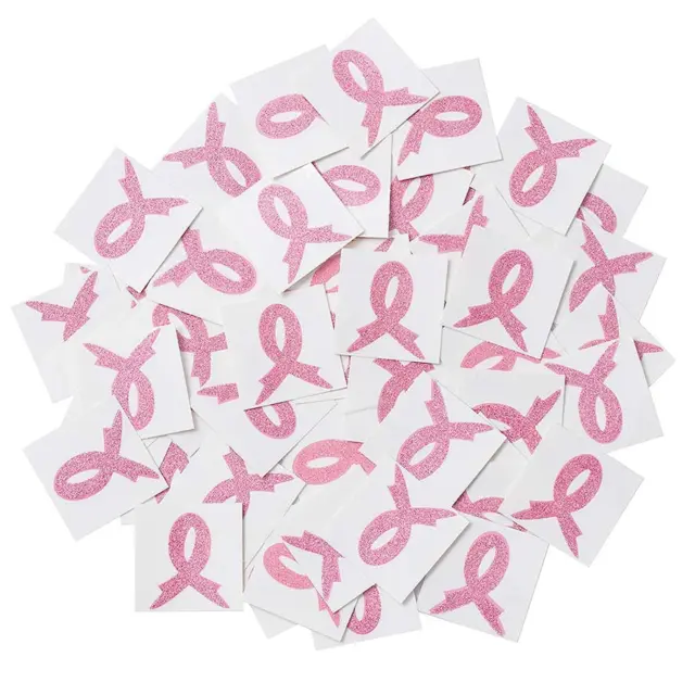 72Pcs Pink Ribbon Breast Cancer Awareness Glitter Tattoo Sticker Foundation/Even