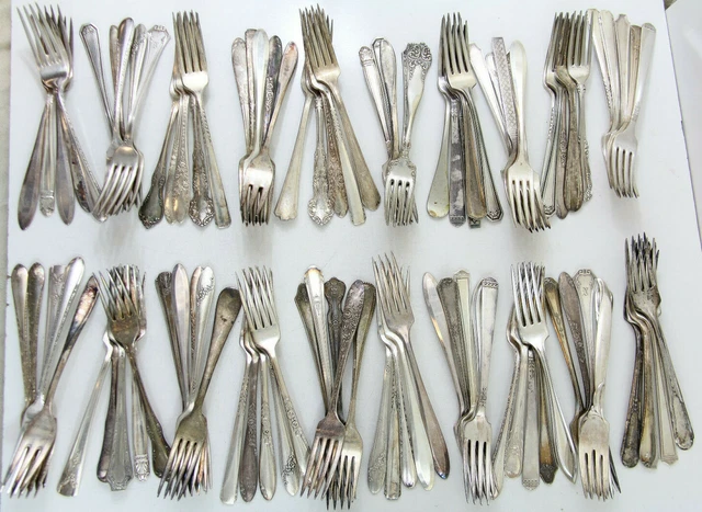 100x DINNER FORKS FLATWARE NO MONO SILVERPLATE LOT VINTAGE CRAFT REUSE REPURPOSE