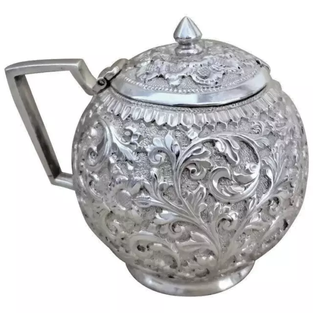 Antique 1890's Victorian Sterling Silver Repousse Mustard Pot