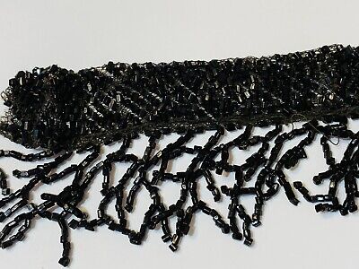 ANTIQUE BLACK GLASS BEADED  VICTORIAN TRIM 20" Deco for Clothing / Arts & Craft