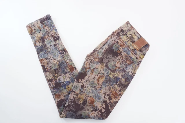 Met Shape Deluxe Ladies Jeans Denim Trousers W27 L30 Braun Green Floral Straight