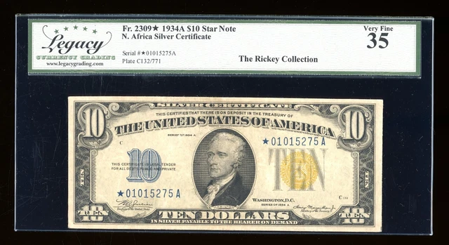 DBR 1934-A $10 North Africa Silver STAR Fr. 2309* Legacy 35 Serial *01015275A