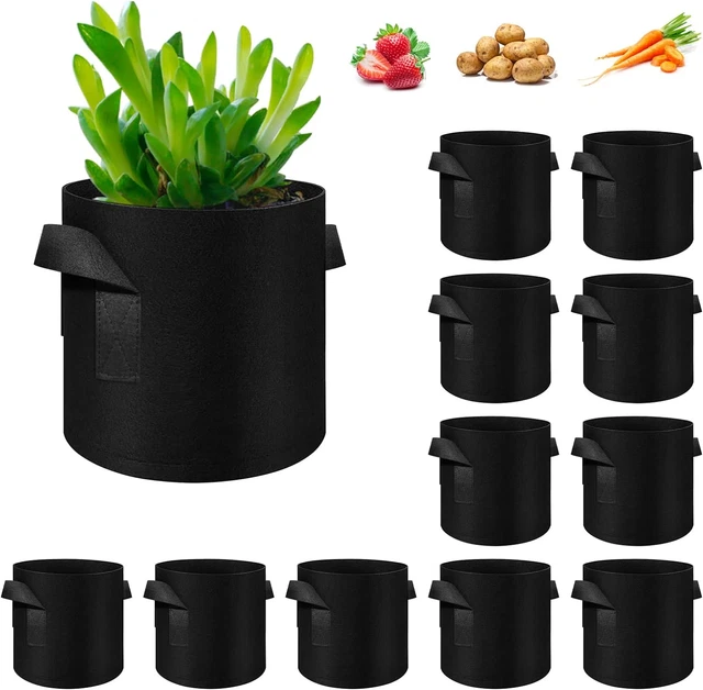 WHATWEARS 12-Pack 10 Gallon Plant Grow Bags, Thickened Nonwoven Fabric Pots with