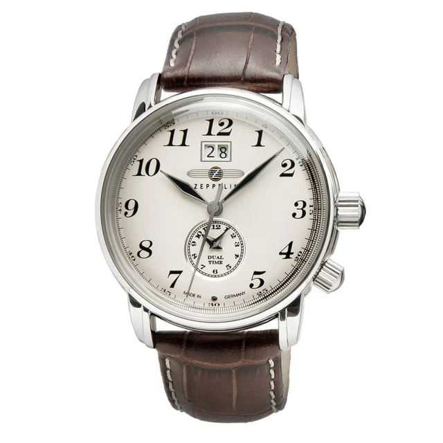 Zeppelin 7644-5 LZ127 Graf Crema Quadrante Dual Time Orologio da Polso