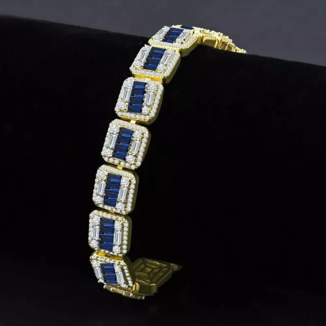 Blue Sapphire 14K Yellow Gold Plated 5.50Ct Baguette Lab-Created Tennis Bracelet