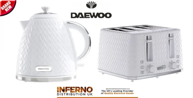 Daewoo Argyle 1.7L Jug Kettle And Matching 4 Slice Toaster Set In White **New**
