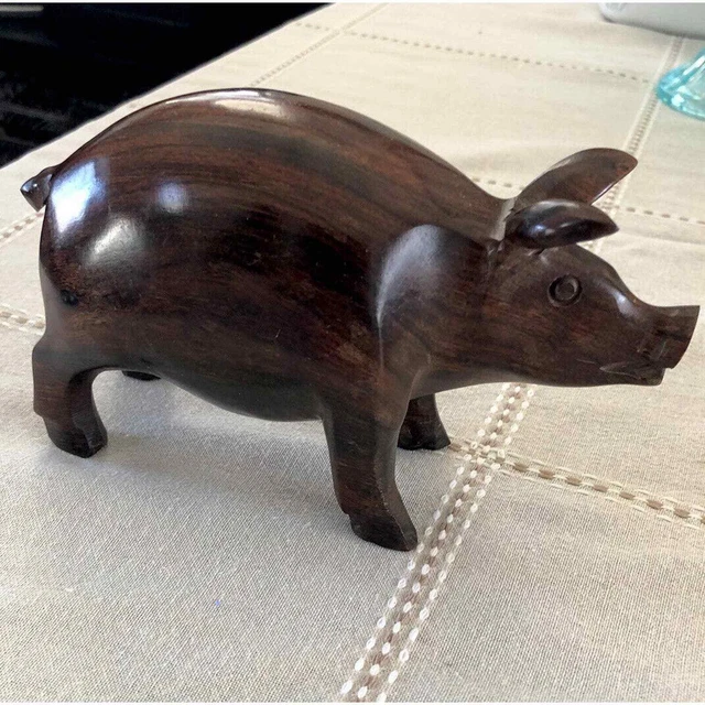 Hand Carved Wooden Pig Farmhouse Decoration