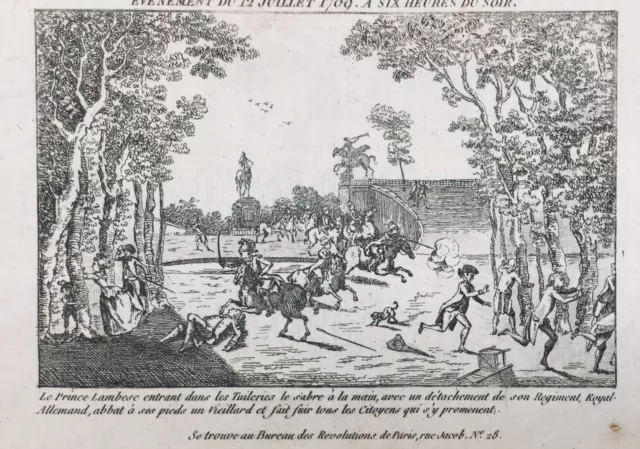 Massacre Paris 1789 Régiment Royal Allemand  Rare Gravure Révolution Française