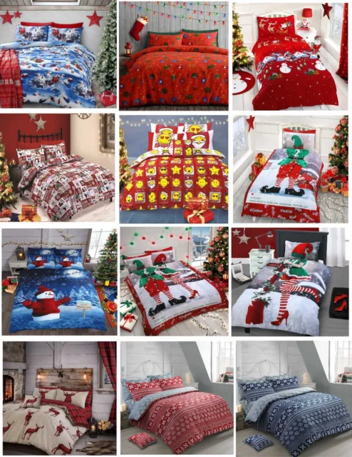 Father Christmas Santa Claus Reindeer Penguin Xmas Quilt Duvet Cover Bedding Set