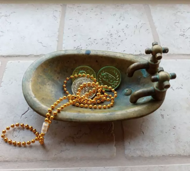 1960s Solid Brass Bathtub Soap Dish Vintage Patina Trinket Rings MCM Retro