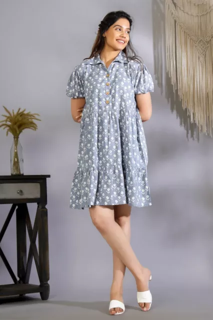 Femme Coton Boutonné Main Bloc Imprimé Taille Standard Desseré Maxi Robe Chemise