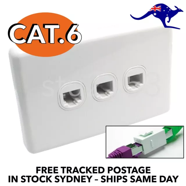 3 Port Gang Cat6 Wall Plate Clipsal Style 3 RJ45 Cat 6 Coupler F/F Jacks