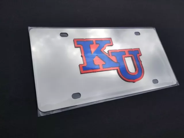 UNIVERSITY OF KANSAS 3D Logo on Stainless Steel Metal Auto License Plate Car Tag