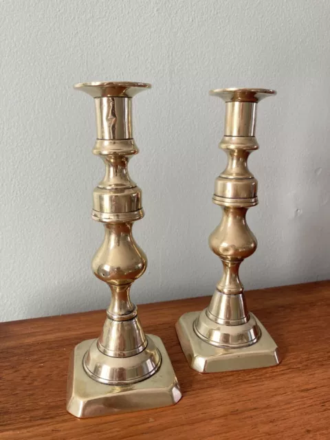 A pair of Antique English Late Georgian Brass Candlesticks