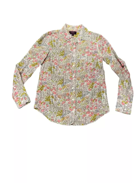 J Crew Liberty Arts Fabric Pink Multi Floral Button Down Blouse Shirt Top Sz 0