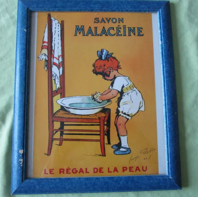 Affiche ancienne savon Malacéine le régal de la peau, signée (encadrée)