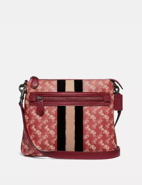 New COACH Olive Crossbody With Horse And Carriage Print And Varsity Stripe