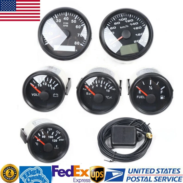 6 Gauge Set Speedometer Tacho Fuel Temp Volts Oil Meter For Car Boat LCD Display