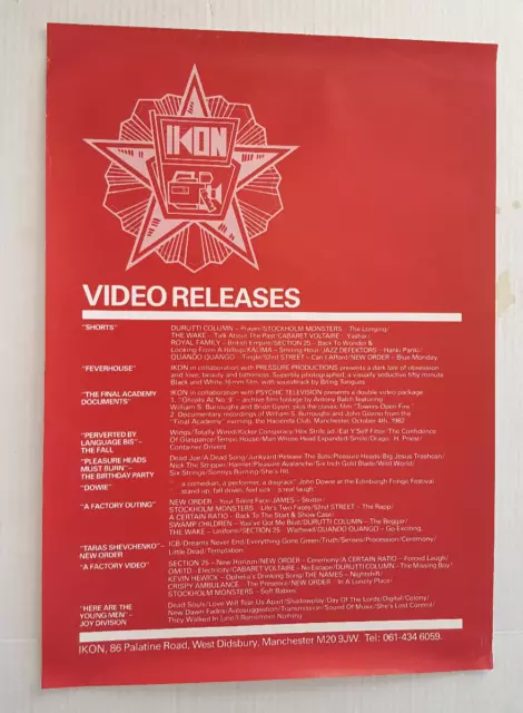 Ikon Video Factory Records Label Poster 1985 UK NM  Joy Division 23" x 16"