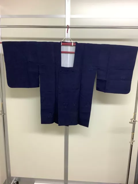 Japanese Vintage Kimono MICHIYUKI COAT Navyblue embroidery Height 33.46inch used 7