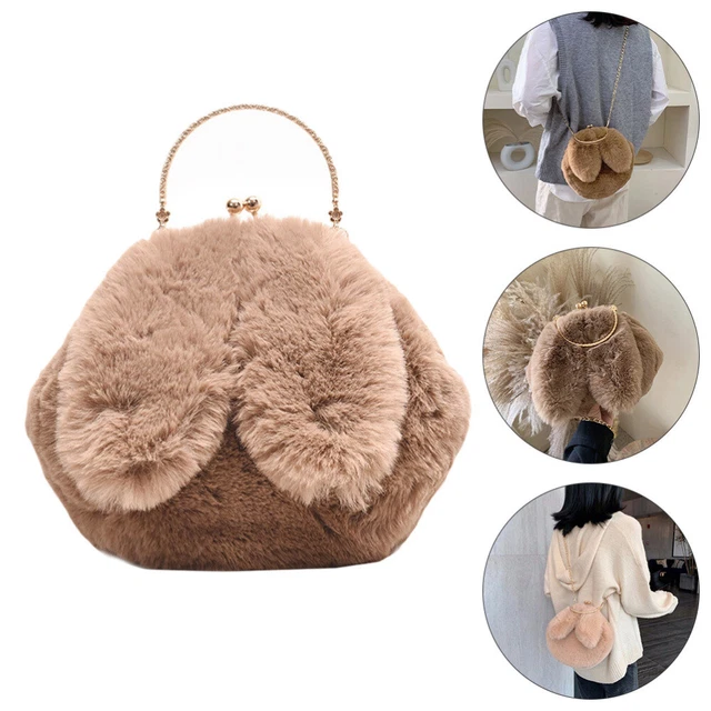 Furry Crossbody Bag Plush Rabbit Ears Shoulder Tote Purse Women Cute