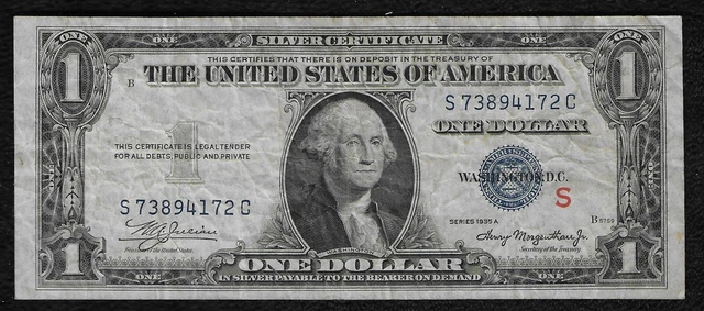 1935-A $1 *Experimental Red S* Small Silver Certificate "VF+"
