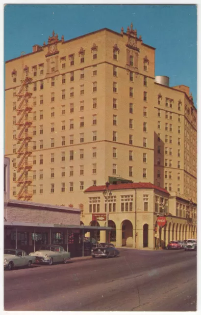 The Buccaneer Hotel Coke Coca Cola Sign 1950's Old Cars Galveston Texas Postcard
