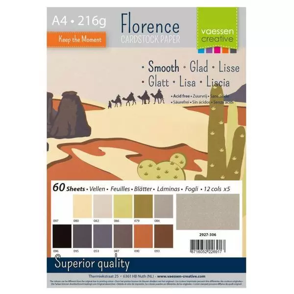 Vaessen Creative Florence Cardstock Papier - Erdtöne 12 Farben 60 Blätter A4