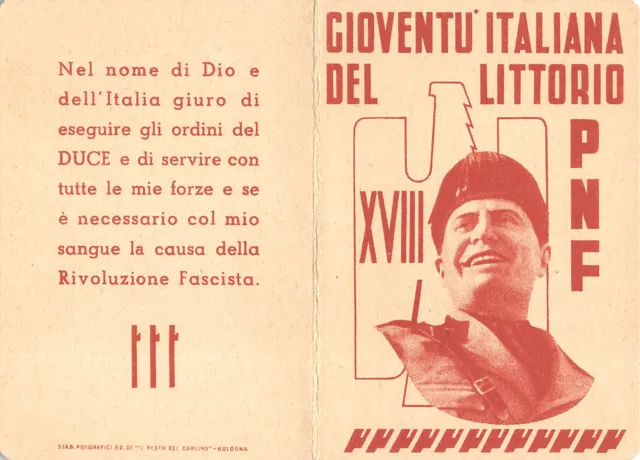 1-46 Tessera Pnf Xxviii Gioventu' Italiana Del Littorio Giovane Fascista Bologna