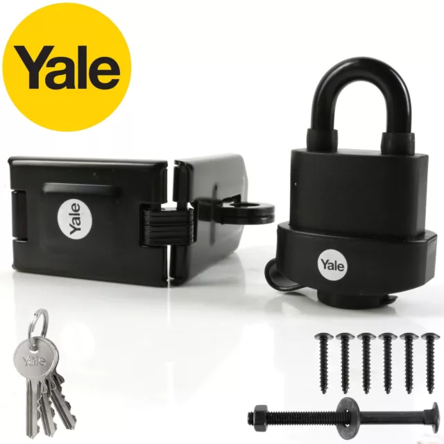 YALE Double Hinge Corner Hasp & 51mm Padlock Set High Security Door Gate Lock UK