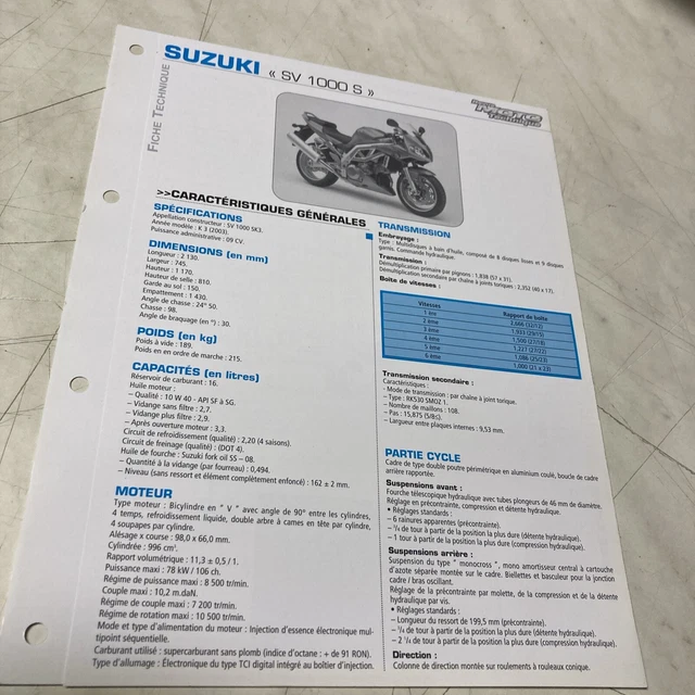 Suzuki Sv1000S K3 2003 Sv1000 S Scheda Tecnica Motocicletta Sospensione Sv 1000