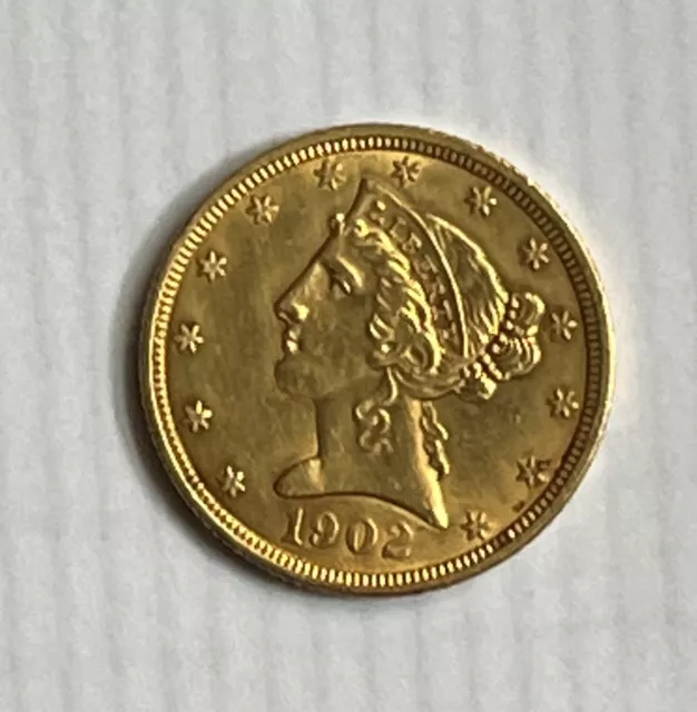 1902 $5 United States LIBERTY HEAD FIVE DOLLAR GOLD COIN PIECE