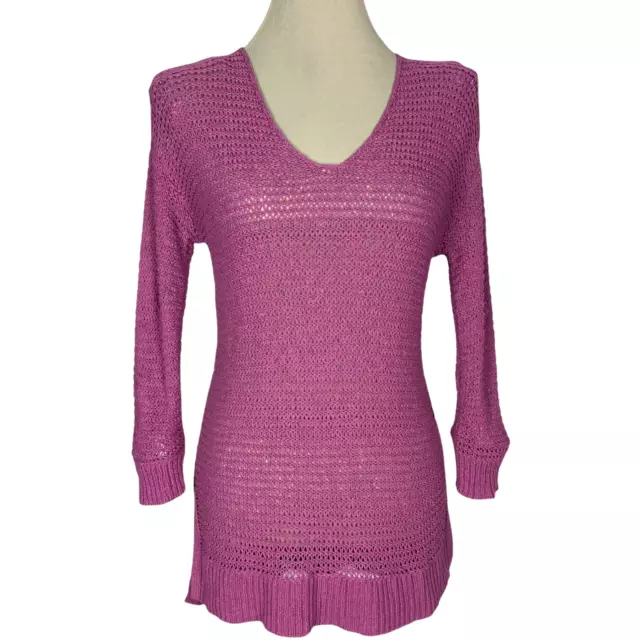 Stylus Women Sweater Long Sleeve Open Knit V Neck Purple Size S NEW