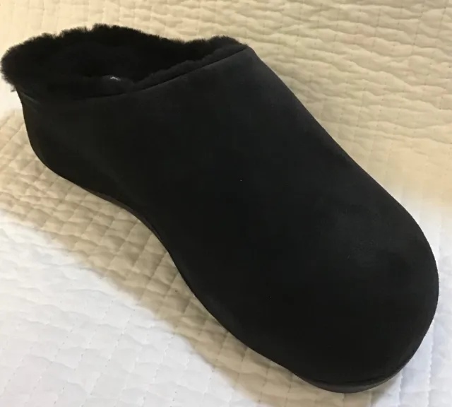 FITFLOP NIB SHUV SUEDE & SHEARLING LINED CLOGS ALL BLACK Size 7